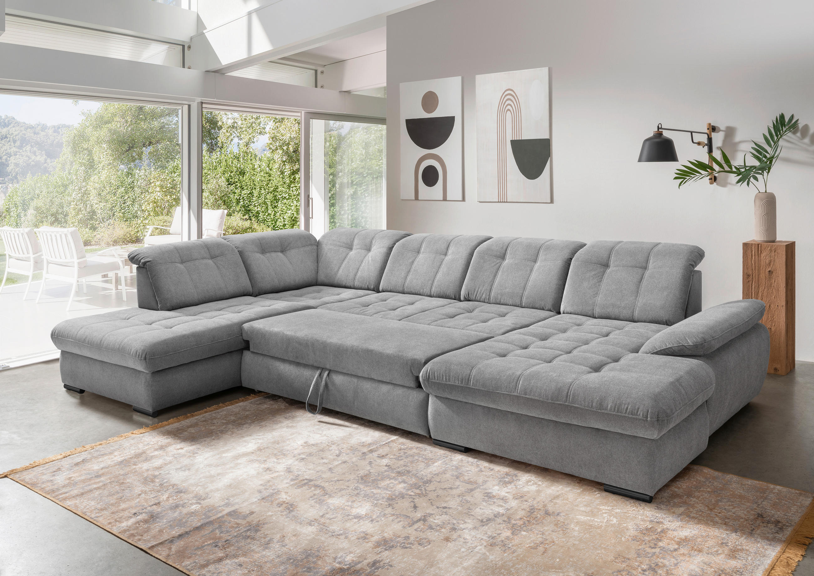 WOHNLANDSCHAFT in Chenille Silberfarben - Silberfarben/Schwarz, Modern, Textil/Metall (252/387/184cm) - Livetastic
