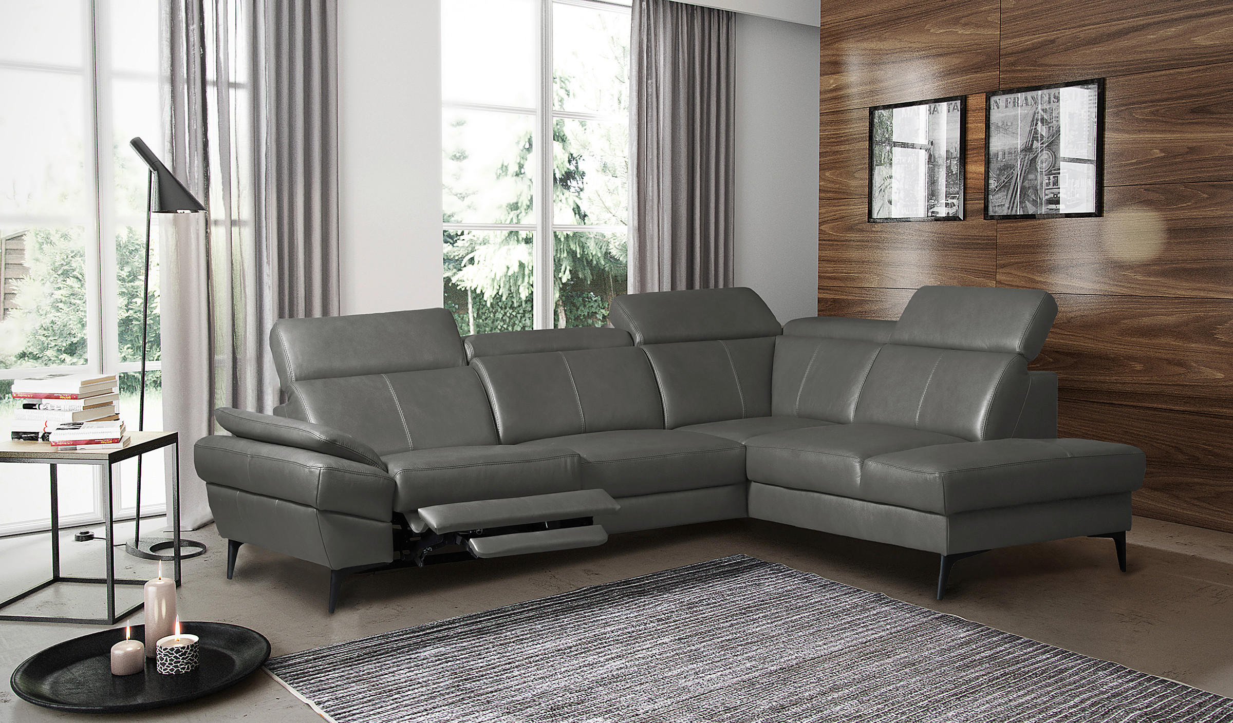 ECKSOFA  in Lederlook Echtleder Anthrazit  264/211 cm  - Anthrazit/Schwarz, Design, Leder/Textil (264/211cm) - Livetastic