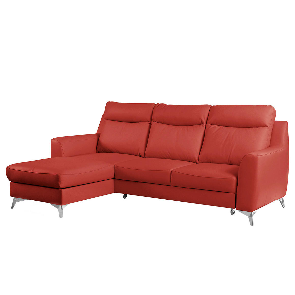 ECKSOFA Lederlook Echtleder Rot  - Chromfarben/Rot, Design, Leder/Textil (236/168cm) - Livetastic