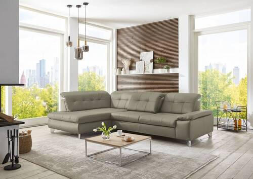 ECKSOFA in Echtleder Hellgrau  - Hellgrau, Basics, Leder/Metall (211/309cm) - Beldomo Speed