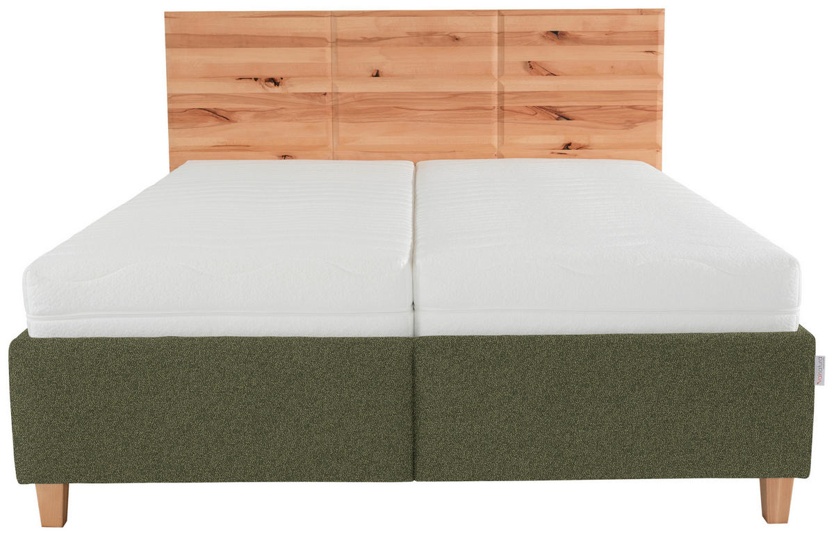 POLSTERBETT 180/200 cm  in Buchefarben, Olivgrün  - Weiss/Buchefarben, Design, Holz/Textil (180/200cm) - Valnatura