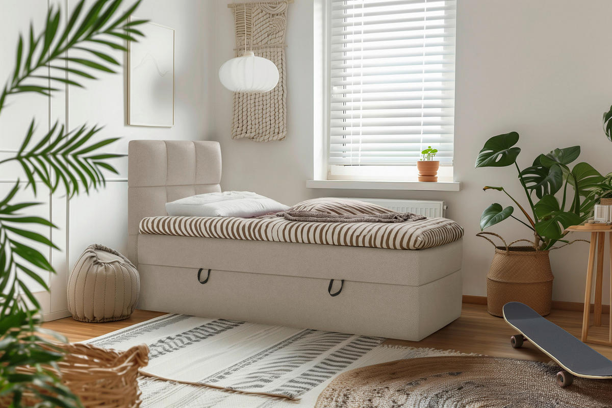 BOXBETT 90/200 cm  in Hellbraun  - Hellbraun/Schwarz, MODERN, Holz/Kunststoff (90/200cm) - MID.YOU