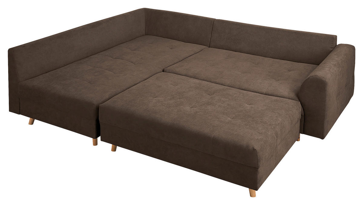 ECKSOFA inkl. Hocker Ariella Schlammfarben Mikrofaser  - Schlammfarben/Naturfarben, Design, Holz/Textil (161/231cm) - Livetastic
