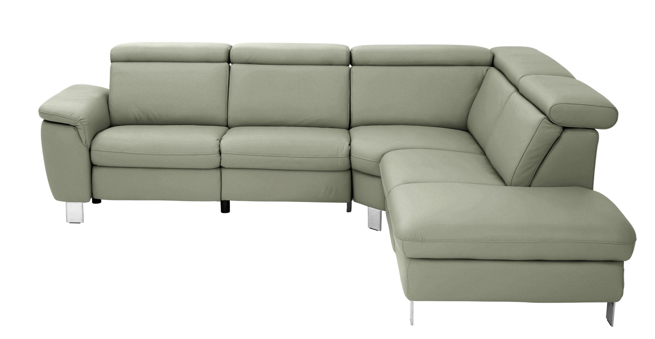 ECKSOFA in Echtleder Grün  - Alufarben/Grün, Design, Leder/Metall (271/239cm) - Cantus