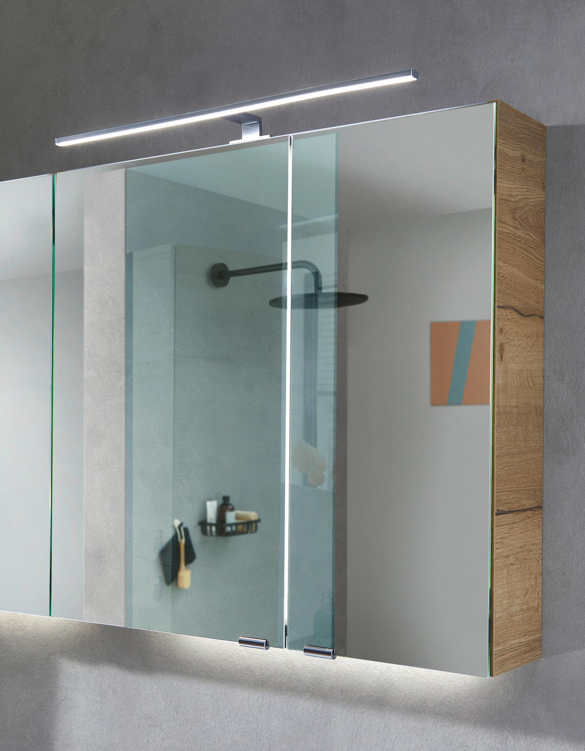 SPIEGELSCHRANK 150,4/70/16 cm  - Chromfarben/Eichefarben, KONVENTIONELL, Glas/Holzwerkstoff (150,4/70/16cm) - Sadena