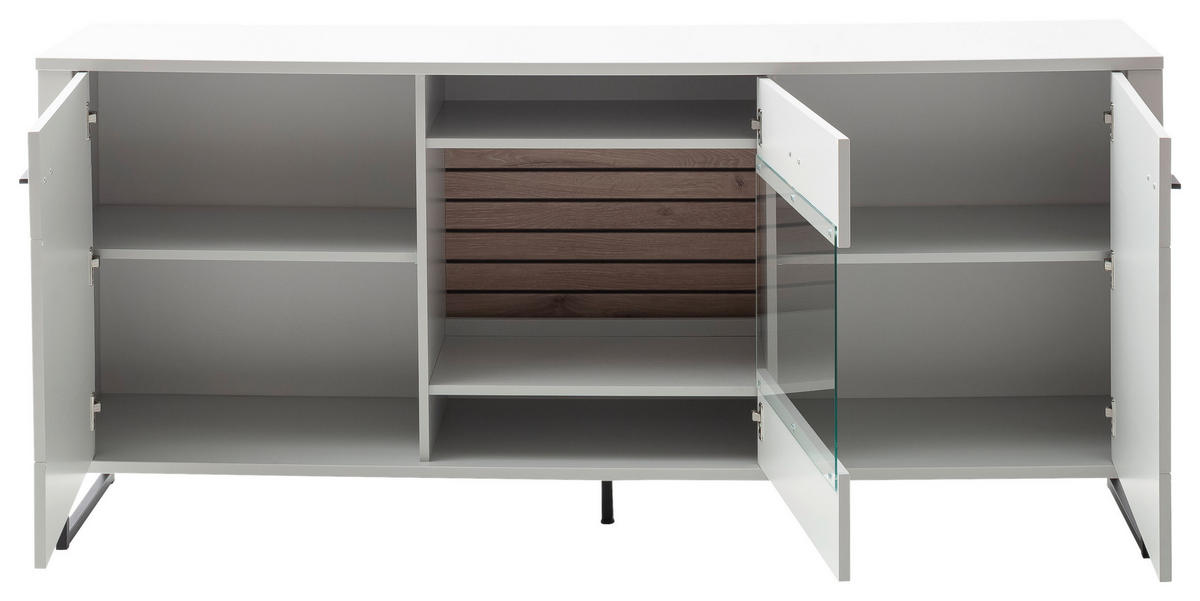SIDEBOARD Weiss, Eichefarben  189/85/44 cm  - Weiss/Eichefarben, Design, Glas/Holzwerkstoff (189/85/44cm) - Stylife