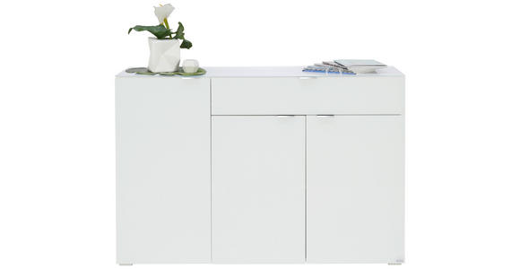 KOMMODE 137/92/42 cm in Weiß - Chromfarben/Weiß, Design, Glas/Holzwerkstoff (137/92/42cm) - Novel