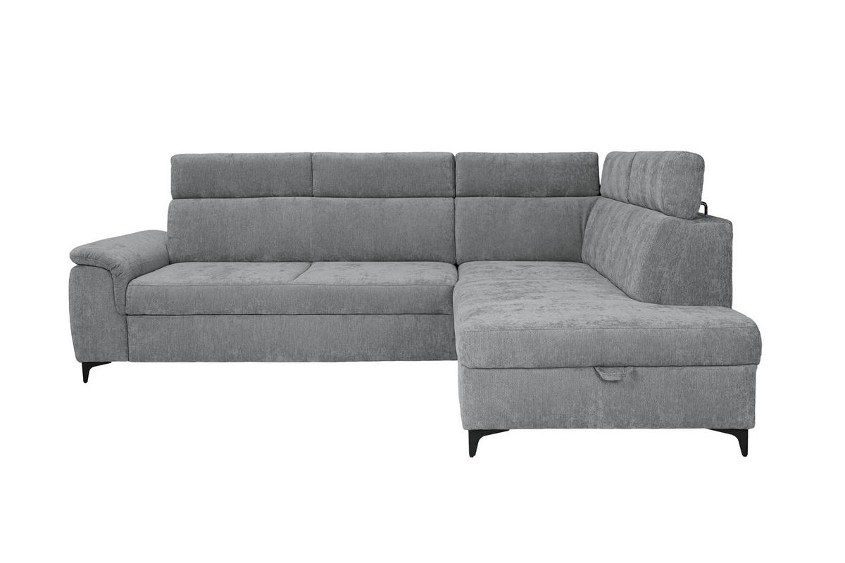 ECKSOFA Dunkelgrau Chenille Bettkasten, Schlaffunktion, Rücken echt, Kopfteilverstellung, Liegefläche im Originalstoff  - Dunkelgrau/Schwarz, KONVENTIONELL, Textil/Metall (265/206cm) - Carryhome