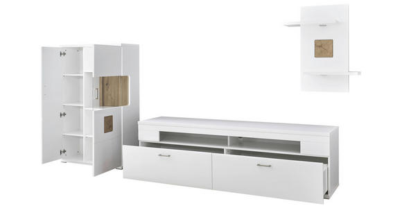 WOHNWAND  in Weiß, Eichefarben, Weiß Hochglanz  317,1/171/50,2 cm  - Eichefarben/Weiß Hochglanz, Design, Glas/Holzwerkstoff (317,1/171/50,2cm) - Xora