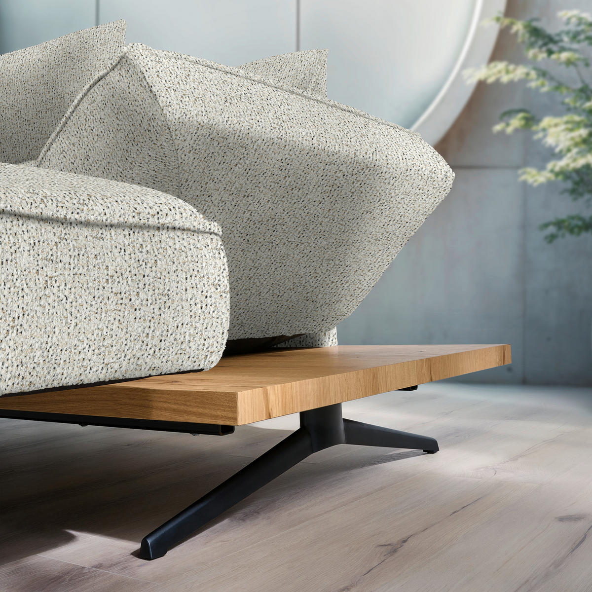 ECKSOFA  in Chenille Creme  240/132 cm  - Creme/Schwarz, Design, Holz/Textil (240/132cm) - Koinor