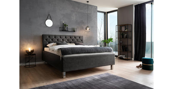 POLSTERBETT 180/200 cm,  in Anthrazit, Matratze, gepolstertes Kopfteil, Lattenrost, Bettkasten, H2 + H3 = mittel + fest  - Anthrazit, Design, Holzwerkstoff/Textil (180/200cm) - Xora