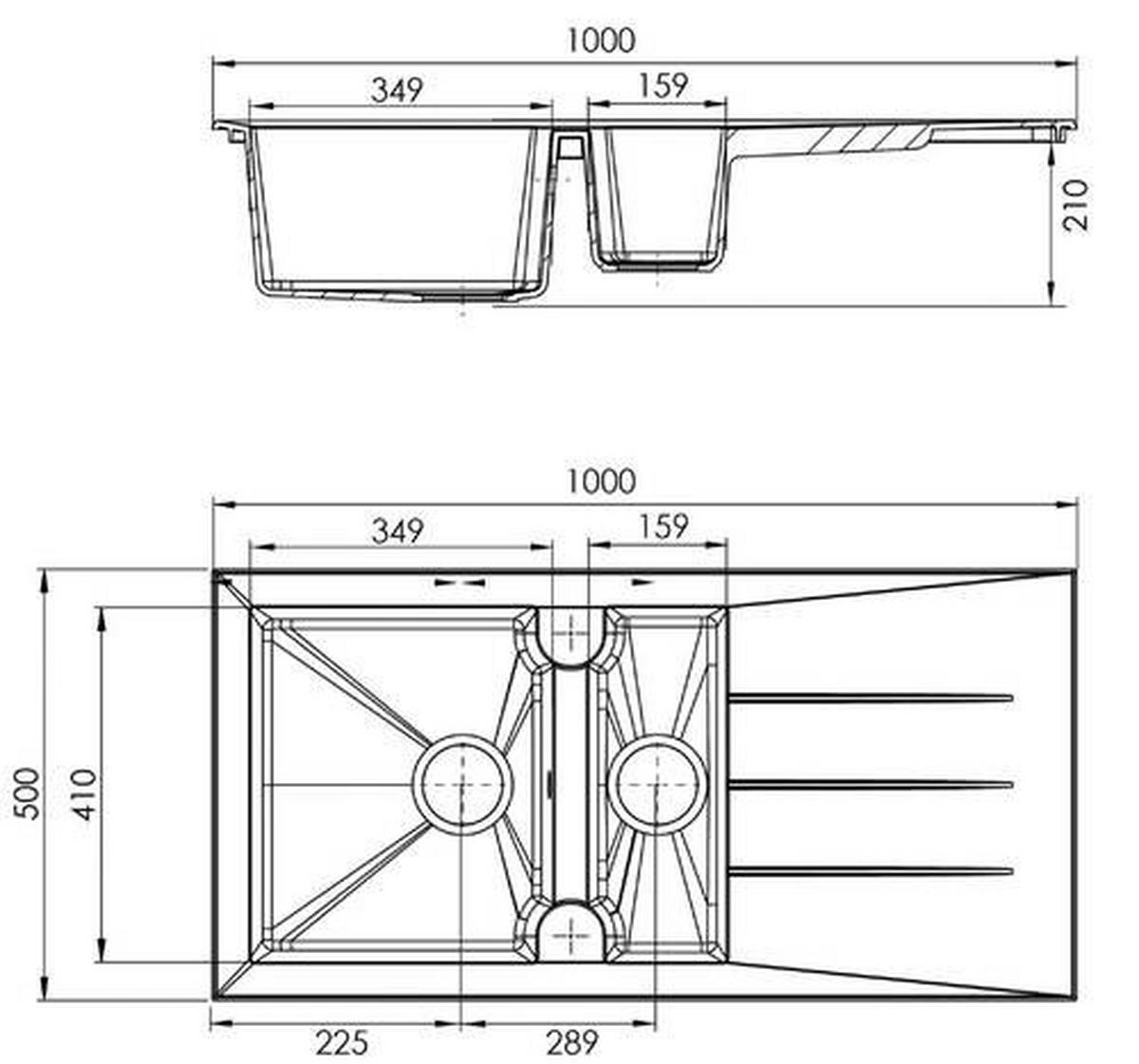 SPÜLE 1712ALINEO100X50S  - Schwarz, Trend, Stein (100/21/50cm) - Respekta