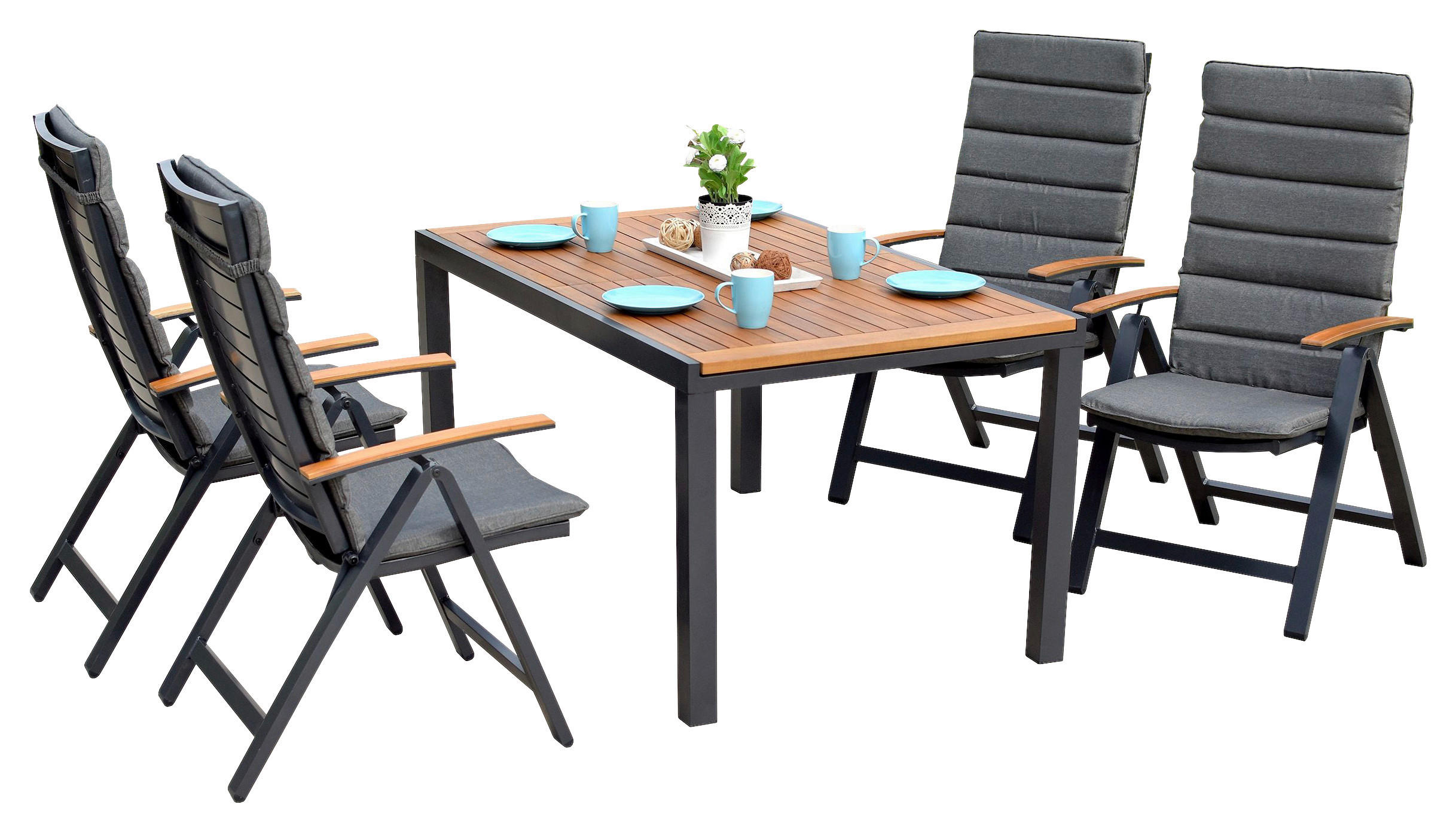 GARTENGARNITUR 9-teilig  - Graphitfarben/Naturfarben, MODERN, Holz/Kunststoff - Gardenson