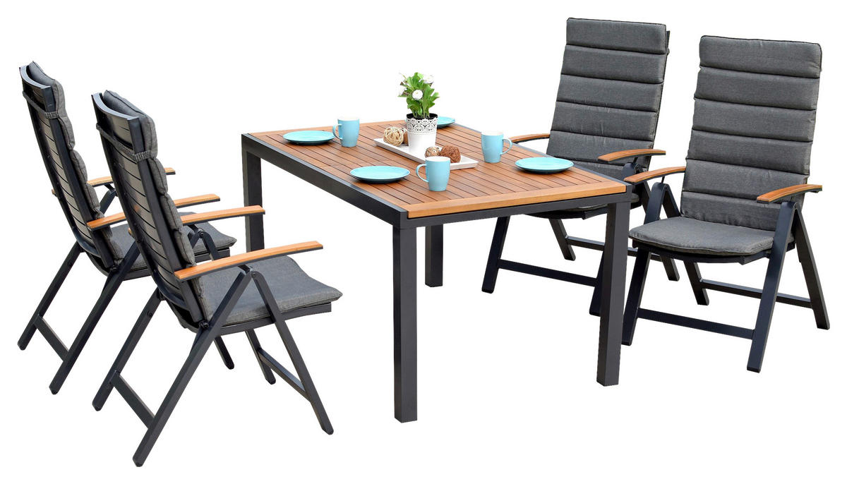 GARTENGARNITUR 9-teilig Akazie massiv Aluminium  - Graphitfarben/Naturfarben, MODERN, Holz/Kunststoff - Gardenson