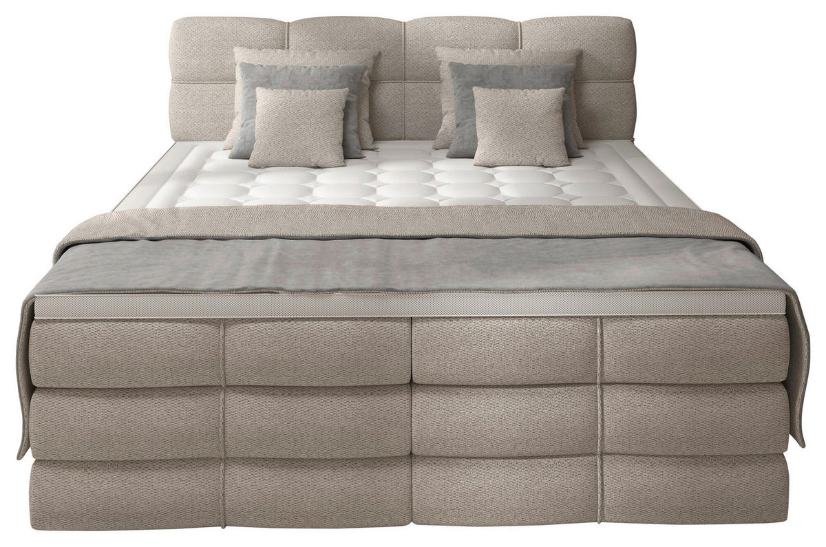 BOXSPRINGBETT 160/200 cm,  in Elfenbein, gepolstertes Kopfteil, Bettkasten, Topper, Matratzen, H3 + H3 = fest  - Elfenbein/Schwarz, Design, Kunststoff/Textil (160/200cm) - Chameo