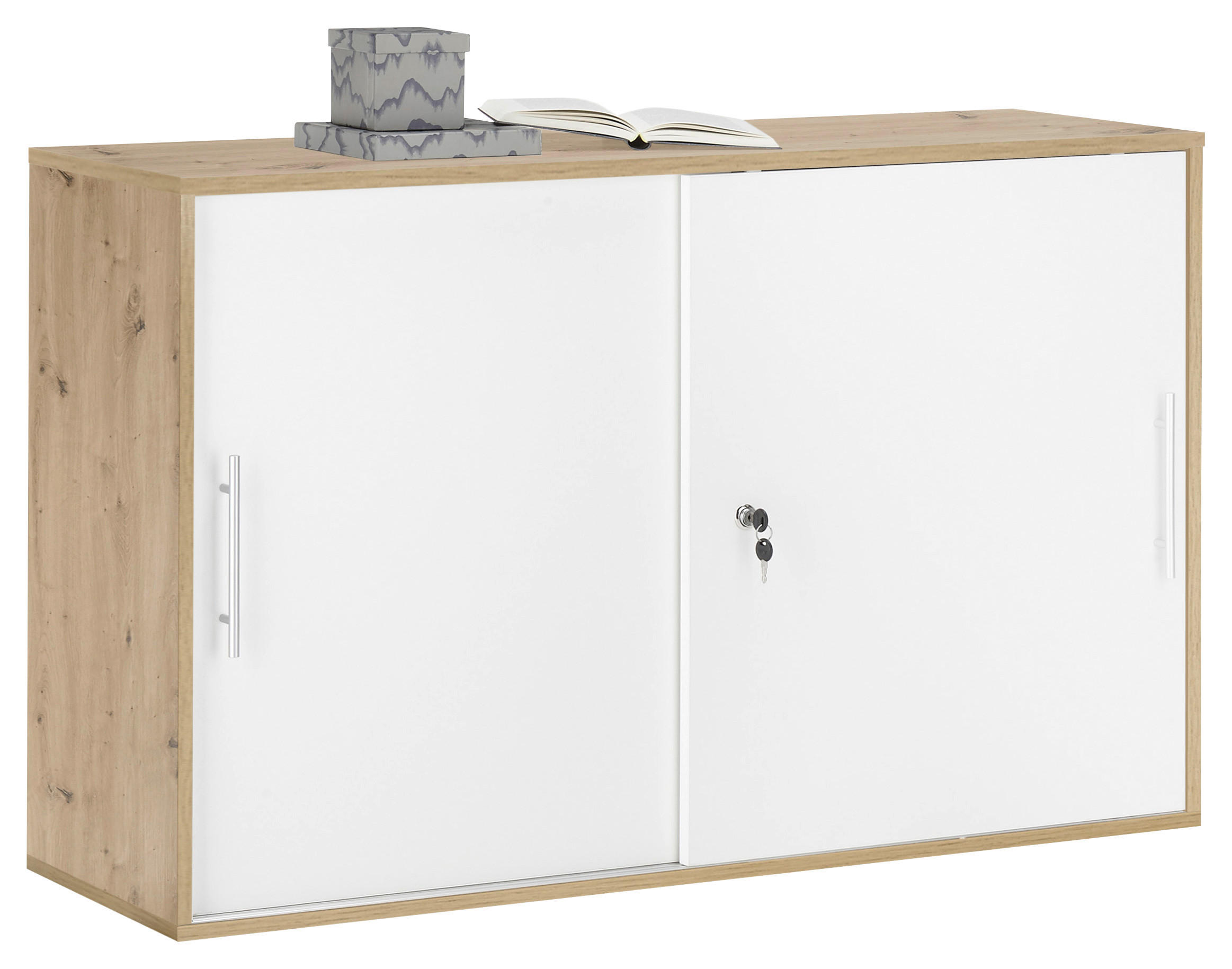 AKTENSCHRANK Weiß, Eiche Artisan - Weiß/Eiche Artisan, Basics, Holzwerkstoff (120/75/40cm) - MID.YOU