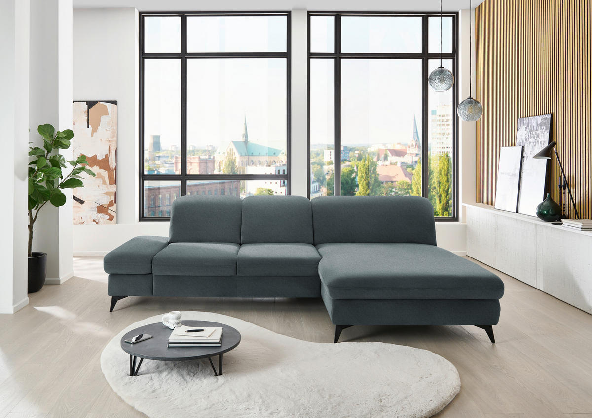 ECKSOFA Chenille Blau  - Blau/Schwarz, Design, Textil/Metall (288/198cm) - Beldomo Style