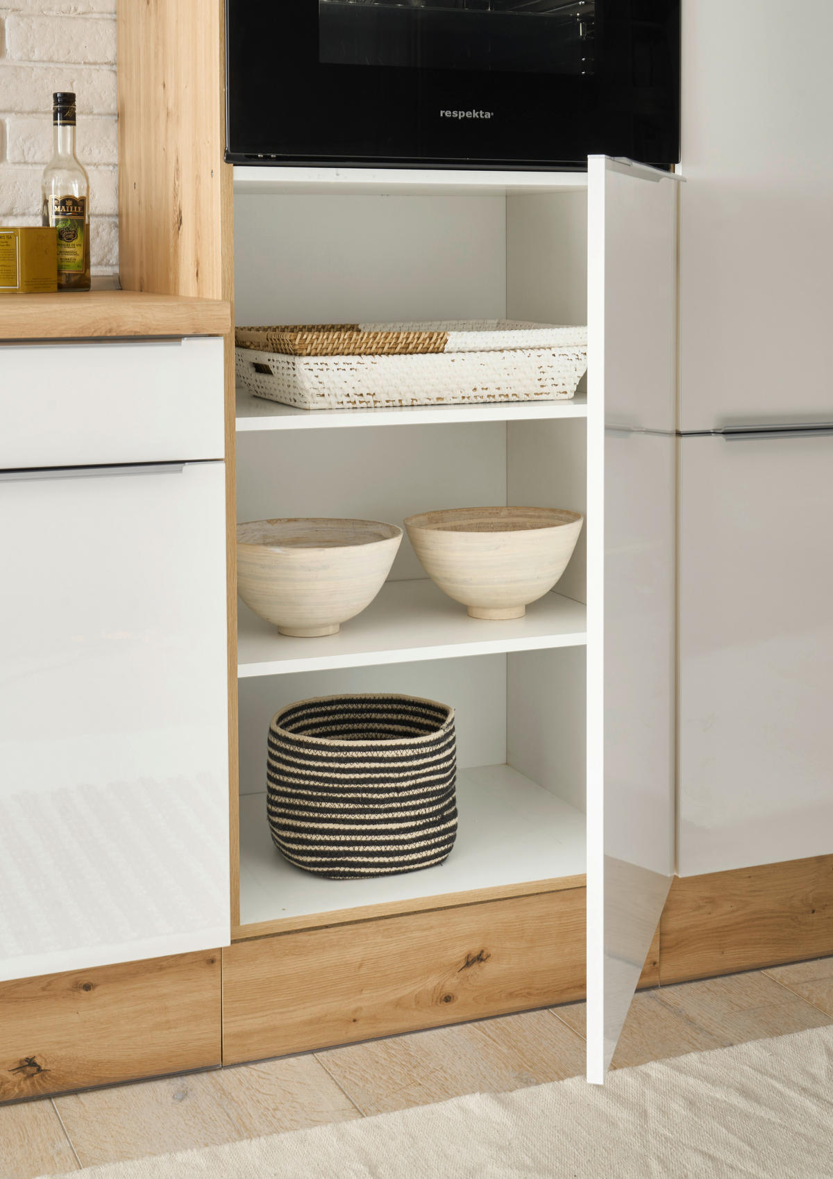 MODULKÖK 340 cm   i ek Artisan, vit högglans  - aluminiumfärg/vit högglans, Lifestyle, trämaterial/plast (340cm) - Respekta