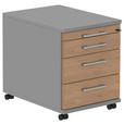 ROLLCONTAINER Grau, Eichefarben, Alufarben  - Eichefarben/Alufarben, KONVENTIONELL, Holzwerkstoff/Metall (42,7/54,4/60cm) - Moderano