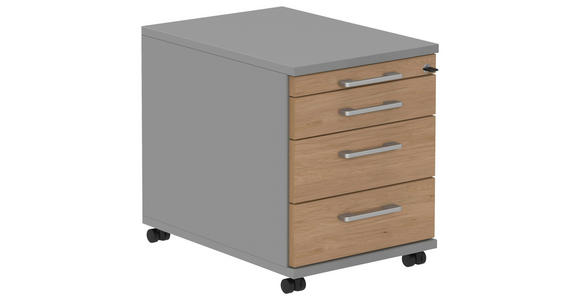 ROLLCONTAINER Grau, Eichefarben, Alufarben - Eichefarben/Alufarben, KONVENTIONELL, Holzwerkstoff/Metall (42,7/54,4/60cm) - Moderano
