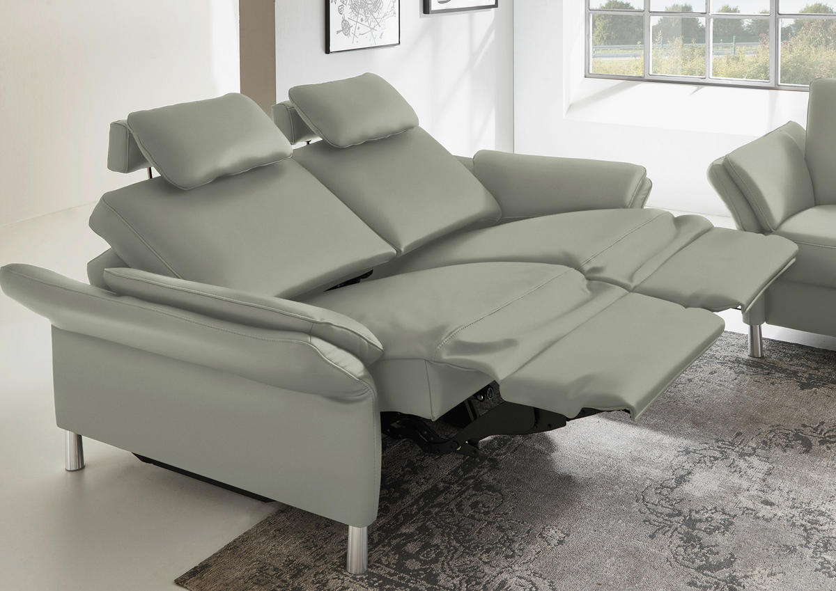 3-SITZER-SOFA in Echtleder Hellgrau  - Hellgrau/Alufarben, Design, Leder/Metall (190/82/99cm) - Dieter Knoll