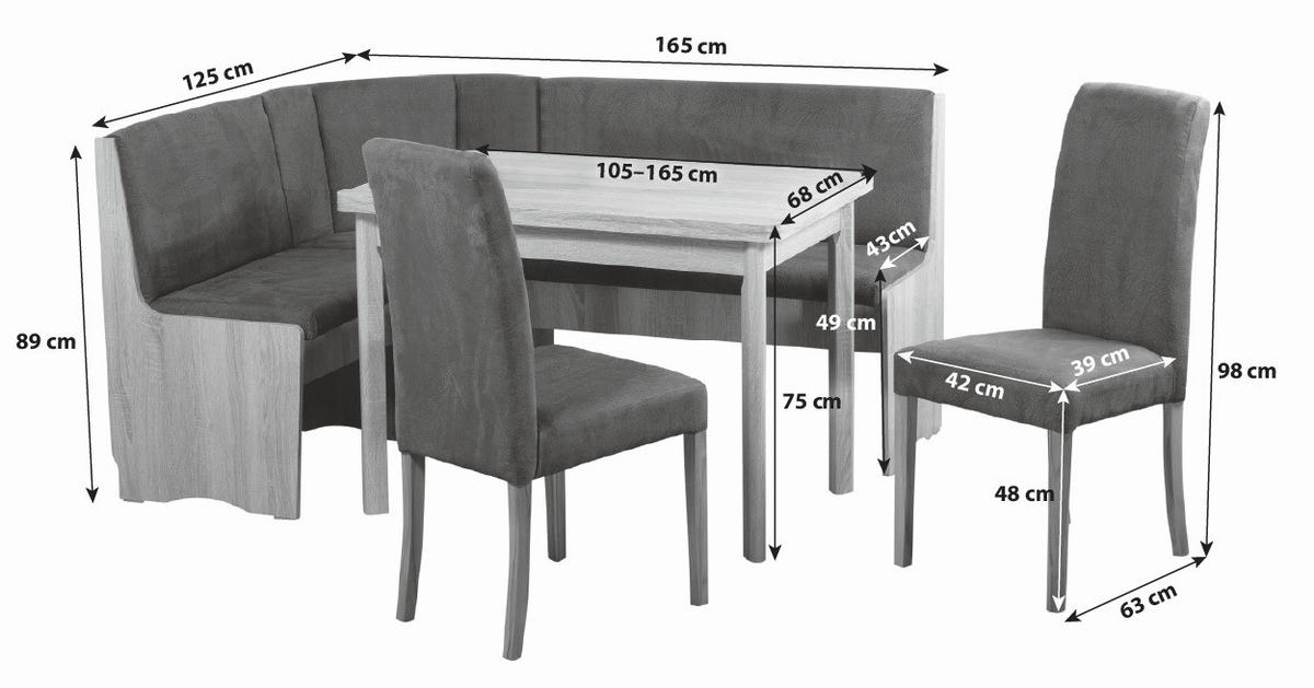 ECKBANKGRUPPE Mikrofaser Grau, Eiche Artisan  - Eiche Artisan/Grau, KONVENTIONELL, Holz/Textil (125/89/165cm) - P & B