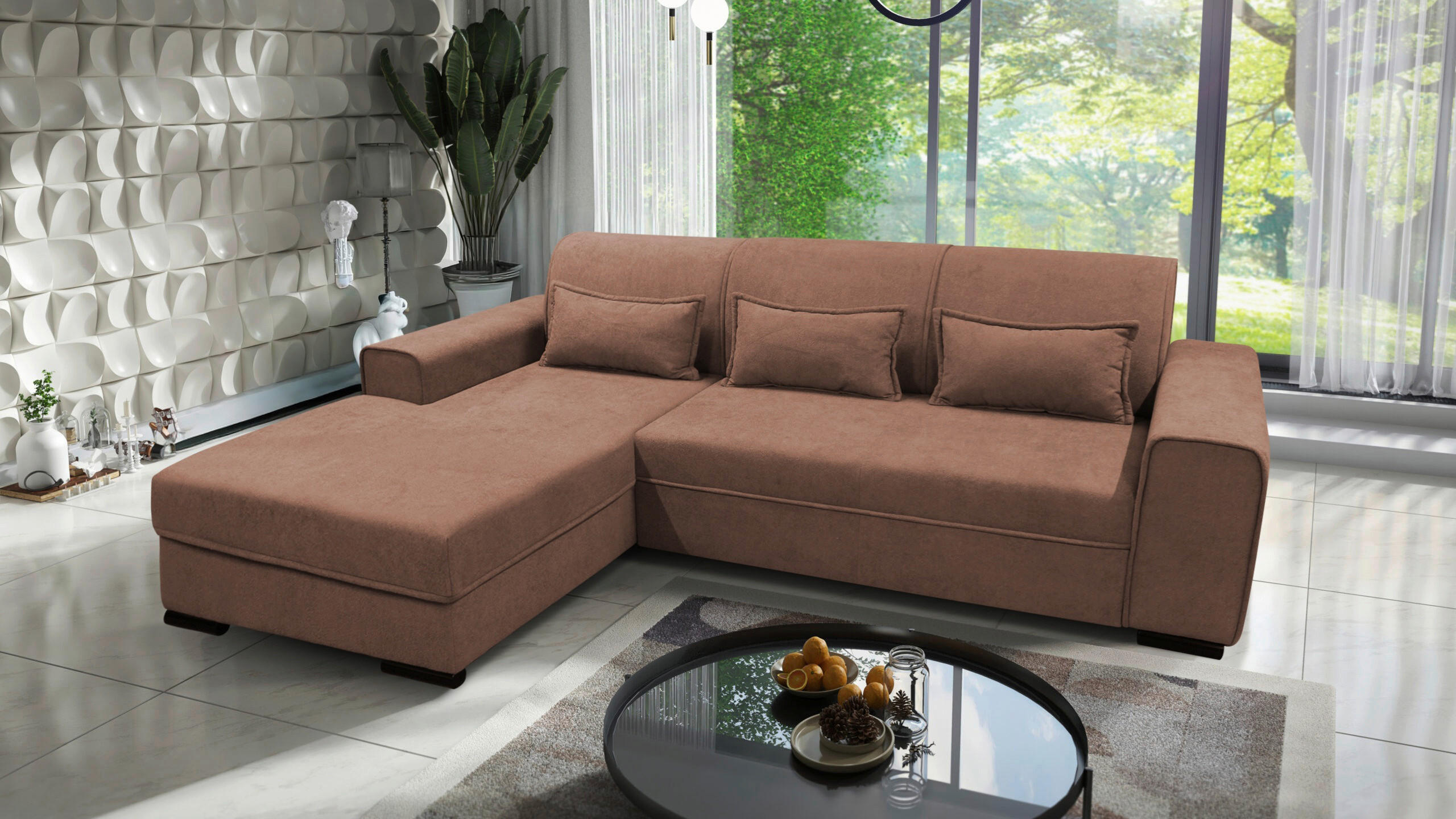 ECKSOFA Altrosa Struktur, Bouclé  - Altrosa/Schwarz, Design, Kunststoff/Textil (175/270cm) - MID.YOU
