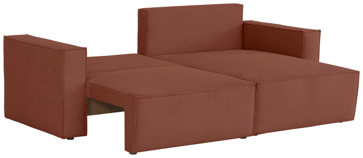 ECKSOFA in Feincord Rostfarben  - Rostfarben/Schwarz, KONVENTIONELL, Kunststoff/Textil (242/151cm) - Carryhome