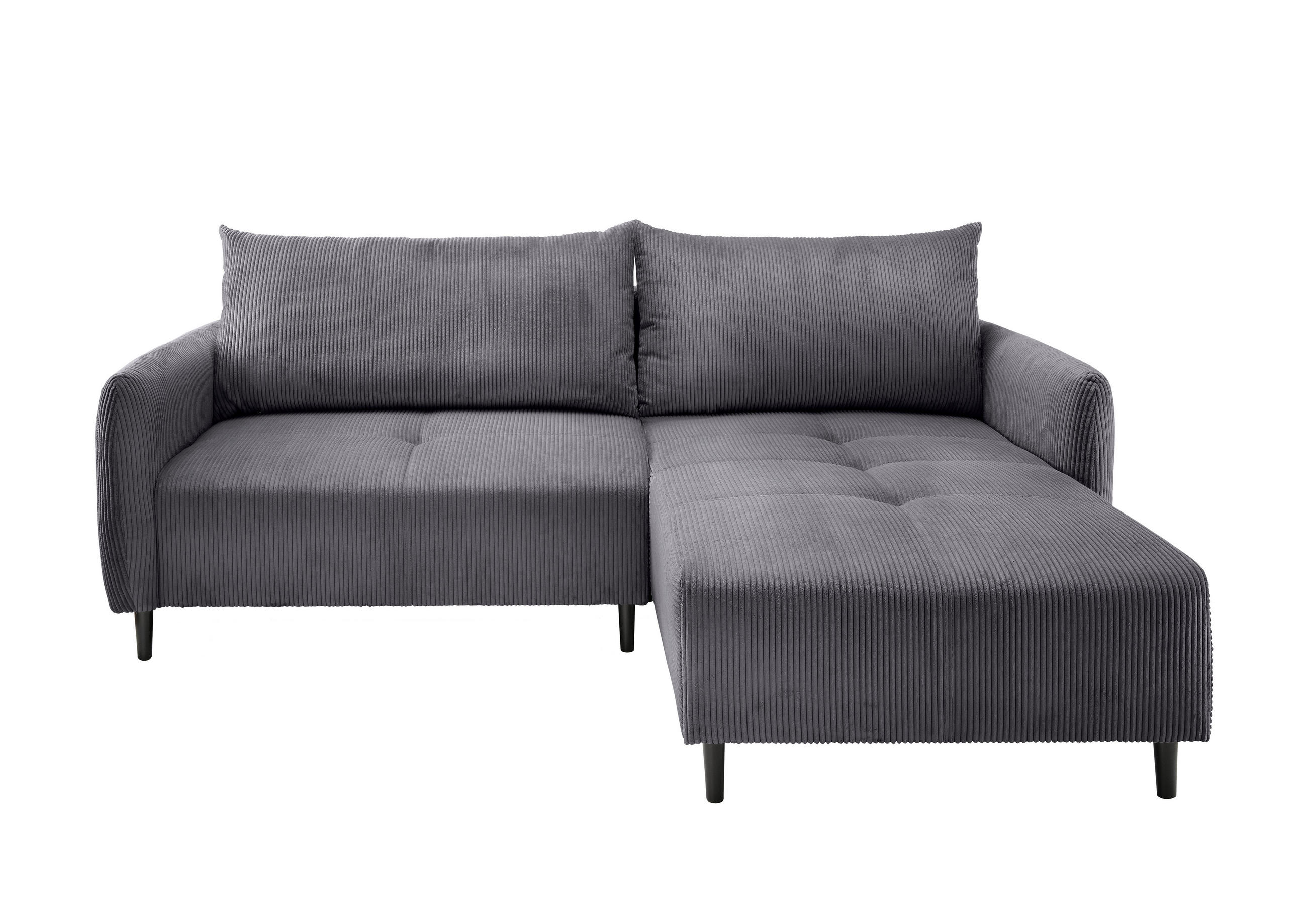 ECKSOFA in Cord Grau  - Schwarz/Grau, Basics, Holz/Textil (238/174cm) - Livetastic
