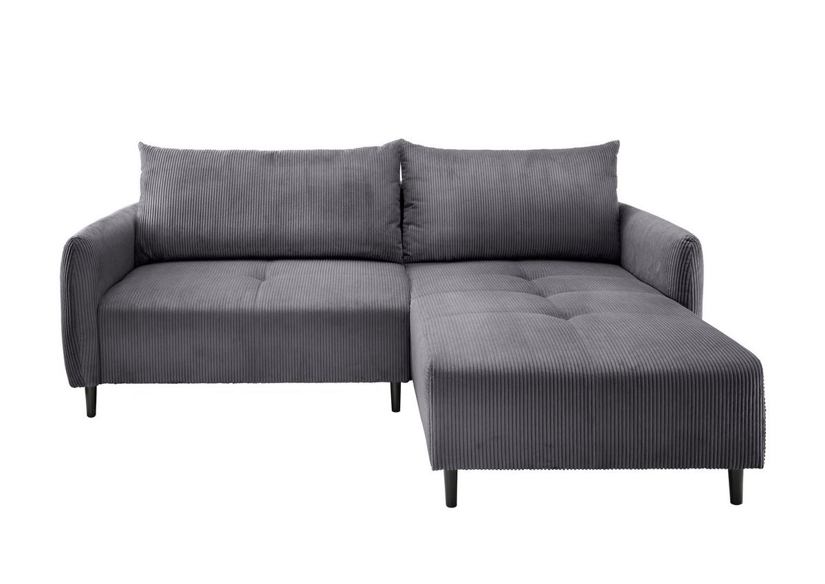 ECKSOFA Marissa Grau Cord  - Schwarz/Grau, Basics, Holz/Textil (238/174cm) - Livetastic