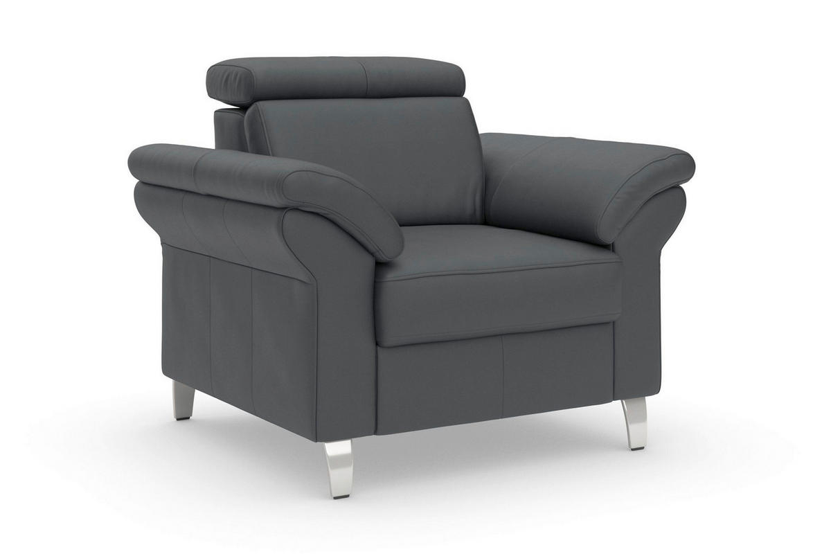 SESSEL in Echtleder Schwarz  - Chromfarben/Schwarz, Basics, Leder/Metall (101/84/93cm) - Sit & More