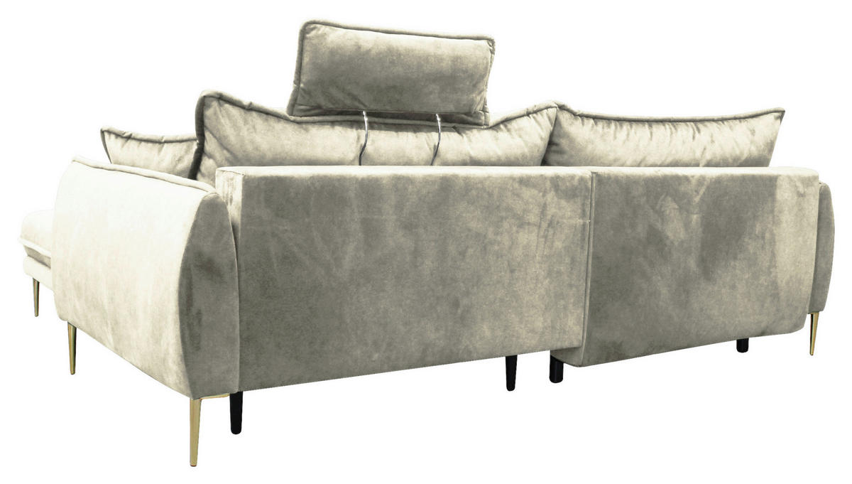 ECKSOFA in Velours Creme  264/196 cm  - Goldfarben/Creme, Design, Textil/Metall (264/196cm) - MID.YOU