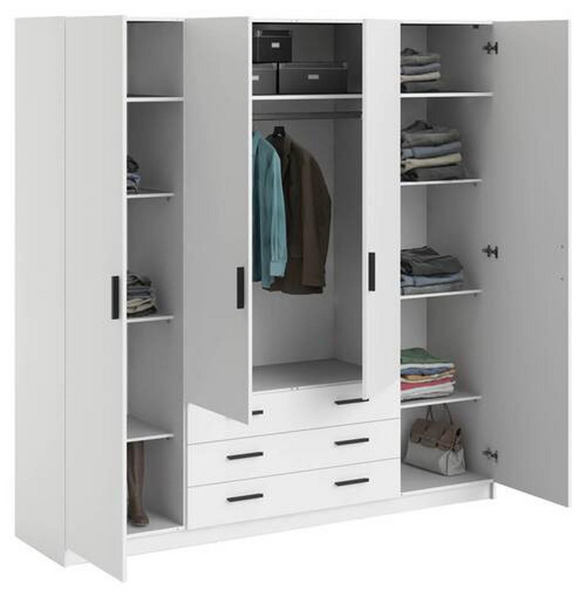 GARDEROB 195,5/200,4/49,6 cm 4-dörrar - vit/svart, Basics, metall/trämaterial (195,5/200,4/49,6cm) - Best Price