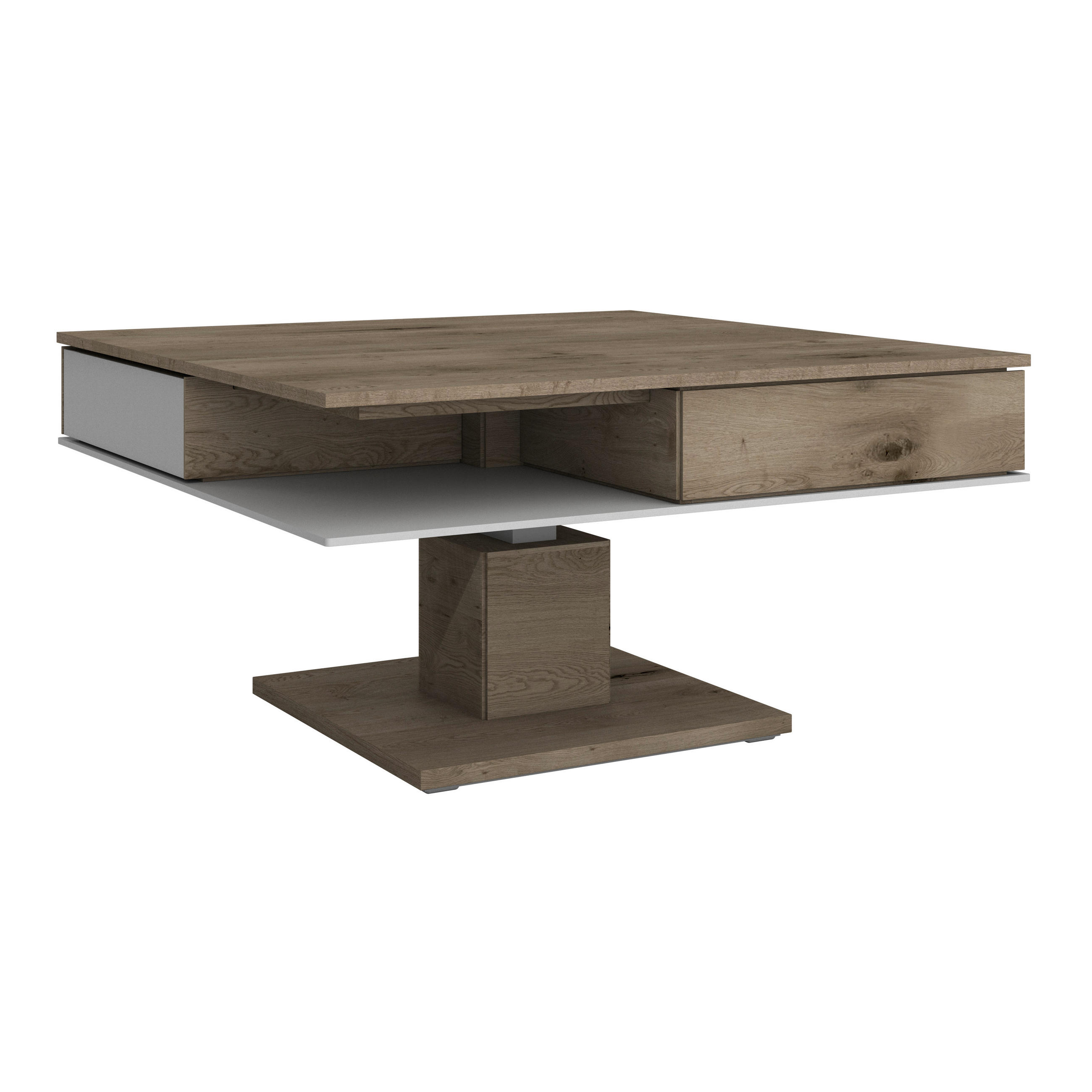 COUCHTISCH Altholz, Eiche massiv Farbglas 90/90/38,3 cm quadratisch Weiß, Eichefarben  - Eichefarben/Weiß, Design, Glas/Holz (90/90/38,3cm) - Voglauer