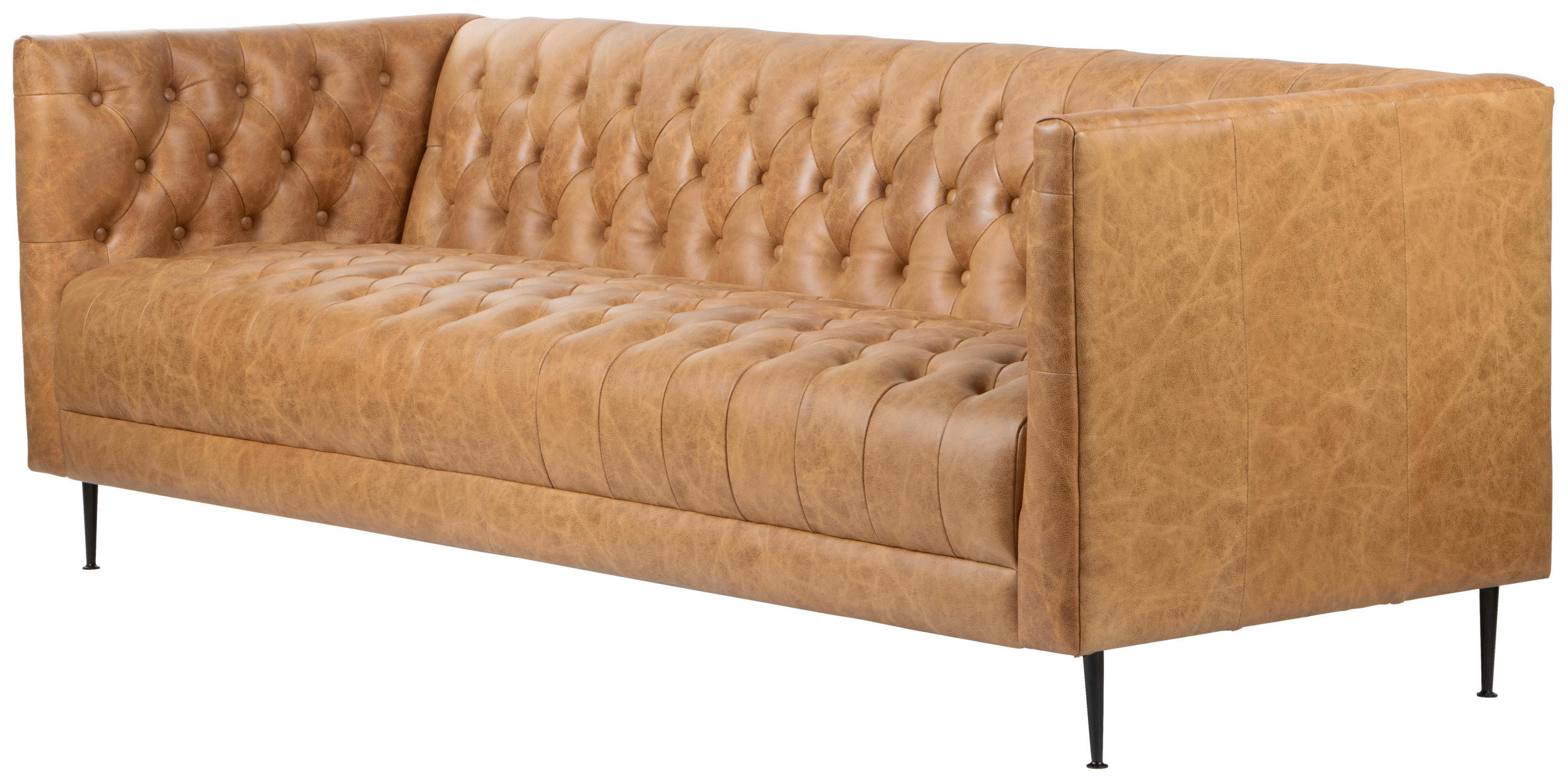 CHESTERFIELD-SOFA Echtleder Cognac  - Cognac/Schwarz, LIFESTYLE, Leder/Metall (164,5/81/73,5cm) - Livetastic