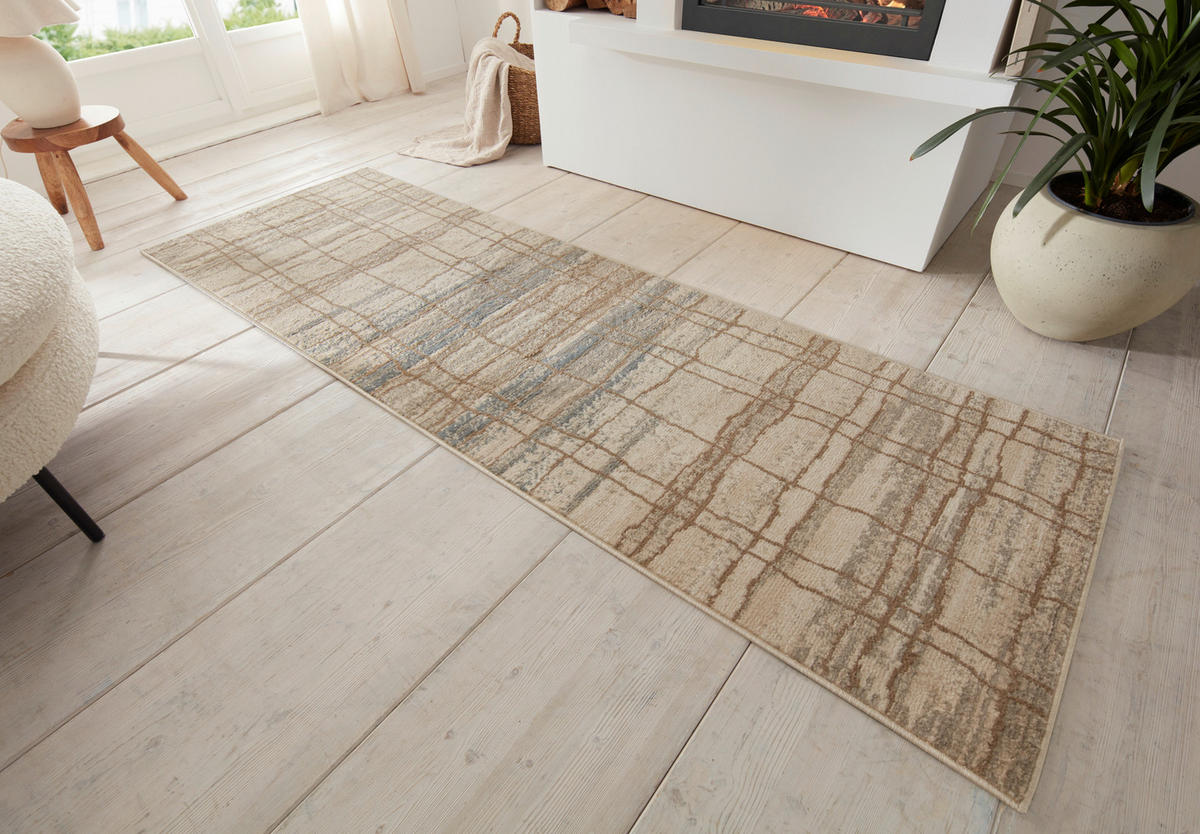 LÄUFER 80/200 cm Terrain  - Blau/Creme, Basics, Kunststoff/Textil (80/200cm)