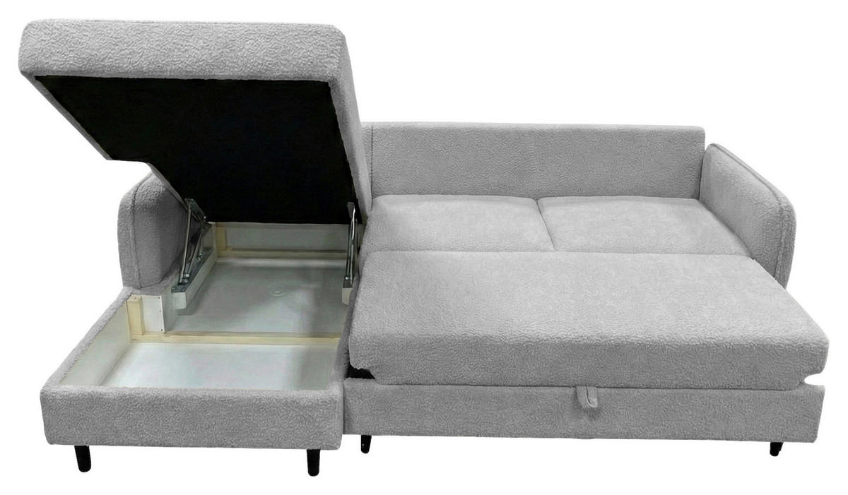 ECKSOFA LAPIT Hellgrau Chenille Zierkissen, Rückenkissen, Bettkasten  - Hellgrau/Schwarz, Design, Holz/Textil (170/240cm) - MID.YOU