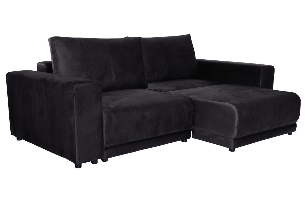 BIGSOFA in Velours Anthrazit  - Anthrazit/Schwarz, Design, Kunststoff/Textil (256/88/120cm) - home24