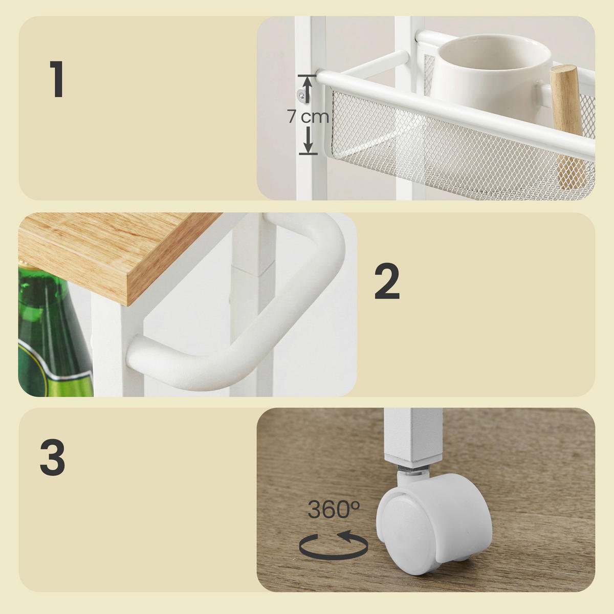 SERVIERWAGEN in Weiß, Eichefarben  - Eichefarben/Weiß, Basics, Holzwerkstoff/Kunststoff (45,4/77/13cm)
