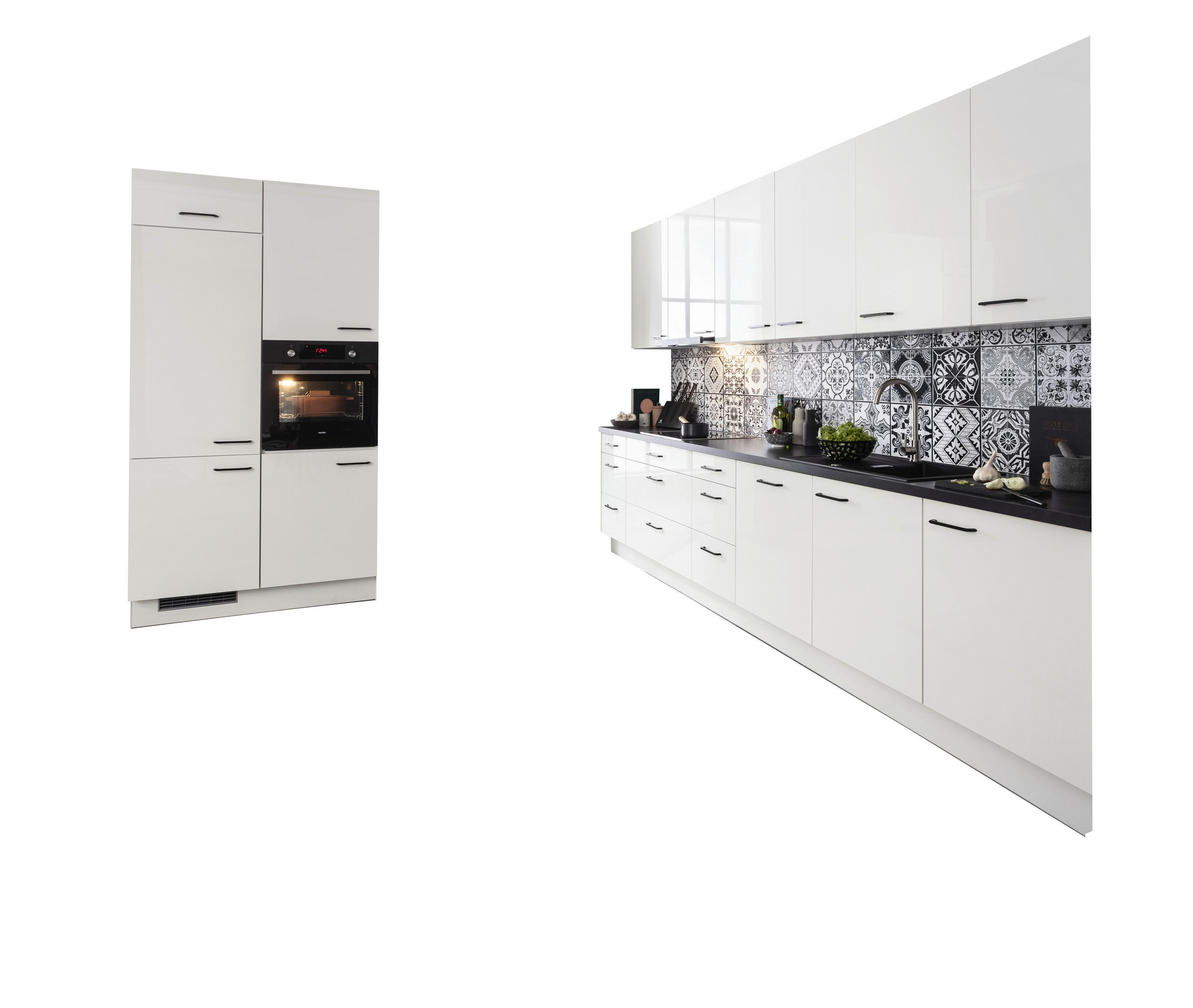 KÜCHENBLOCK  120/360 cm  in Schwarz, Weiß Hochglanz  - Weiß Hochglanz/Schwarz, Basics, Holzwerkstoff/Metall (120/360cm) - Impuls