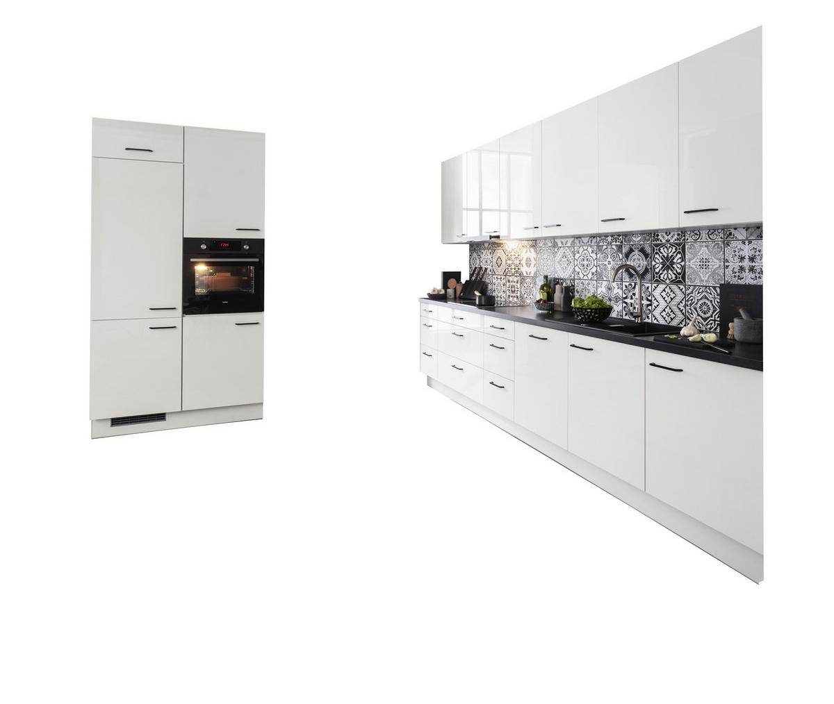 KÜCHENBLOCK  120/360 cm  in Schwarz, Weiß Hochglanz  - Weiß Hochglanz/Schwarz, Basics, Holzwerkstoff/Metall (120/360cm) - Impuls