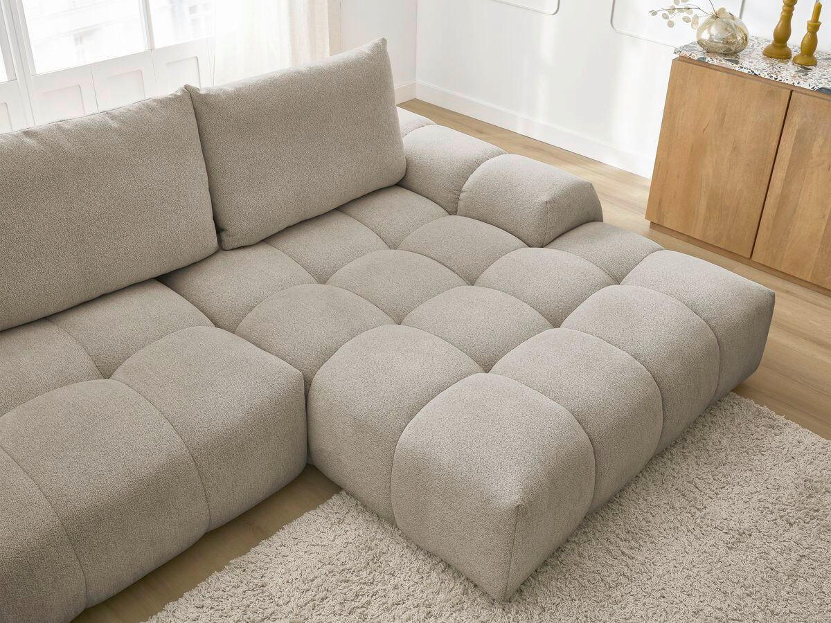 ECKSCHLAFSOFA EVEREST  mit Rücken echt, Armteil links, Armteil rechts Flachgewebe Taupe  - Taupe/Schwarz, MODERN, Kunststoff/Textil (180/318cm) - Livetastic