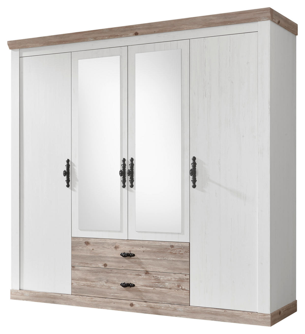 KLEIDERSCHRANK 217/201/60 cm 4-türig Pinienfarben, Hellbraun  - Hellbraun/Schwarz, Design, Holzwerkstoff/Metall (217/201/60cm) - MID.YOU