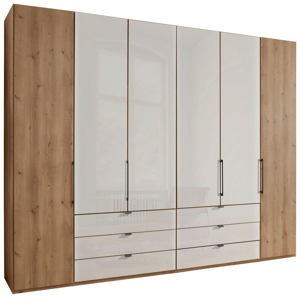FALTTÜRENSCHRANK in Champagner, Eiche Bianco  - Schieferfarben/Eiche Bianco, Konventionell, Glas/Holzwerkstoff (300/236/58cm) - Dieter Knoll