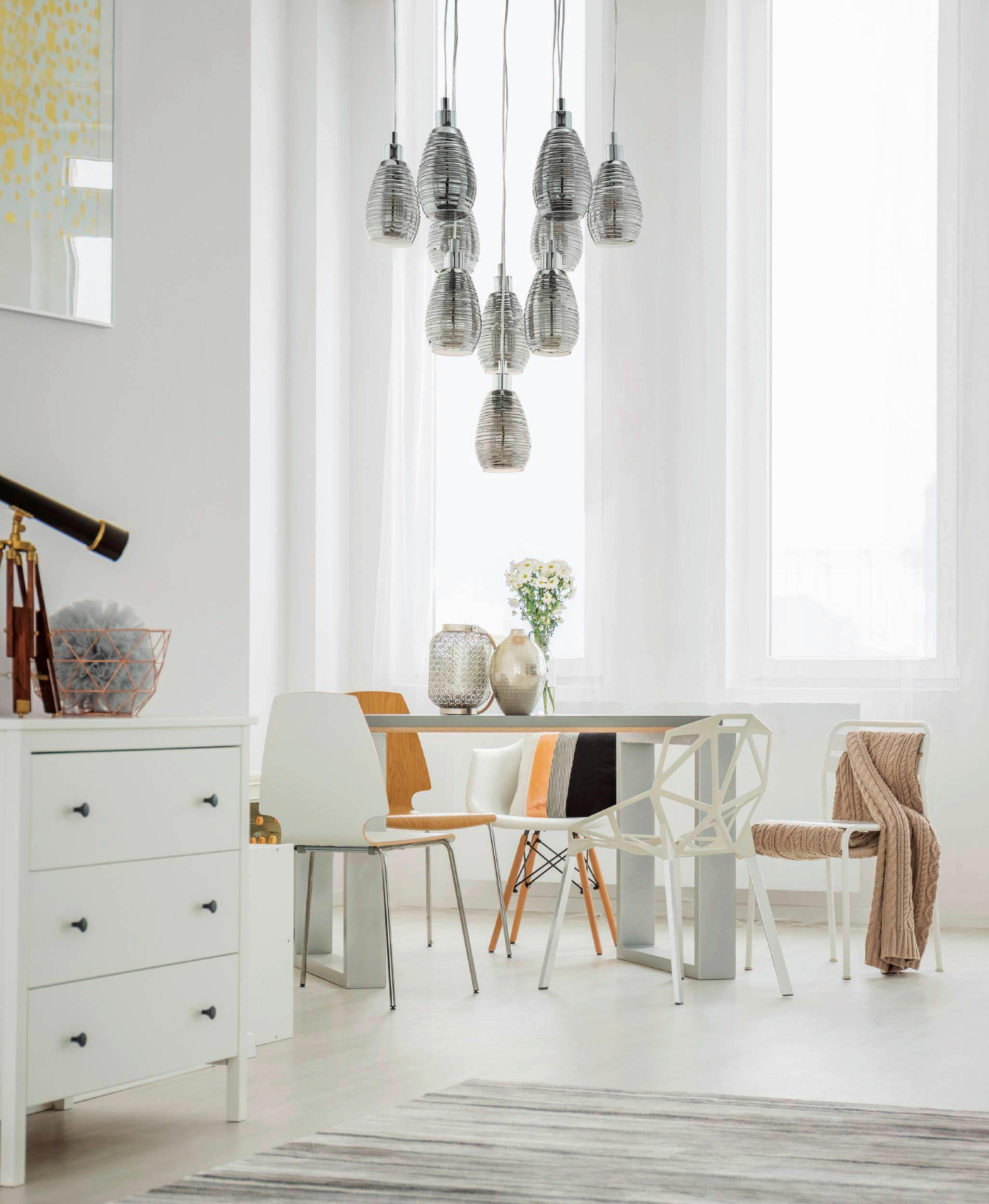 HÄNGLAMPA 61,5/150 cm  - vit/kromfärg, Design, metall/glas (61,5/150cm) - Eglo