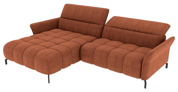 ECKSOFA Rostfarben Flachgewebe Rücken echt, Kopfteilverstellung, Sitztiefenverstellung  - Rostfarben/Schwarz, KONVENTIONELL, Textil/Metall (175/272cm) - Carryhome