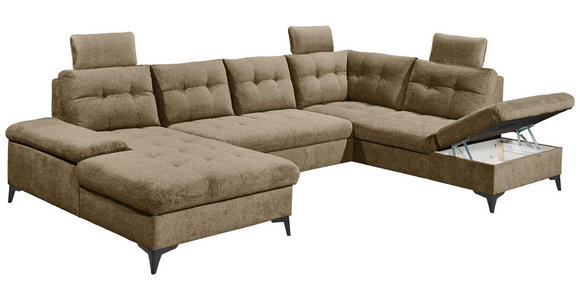 WOHNLANDSCHAFT Sandfarben Webstoff - Sandfarben/Schwarz, KONVENTIONELL, Kunststoff/Textil (170/324/218cm) - Carryhome