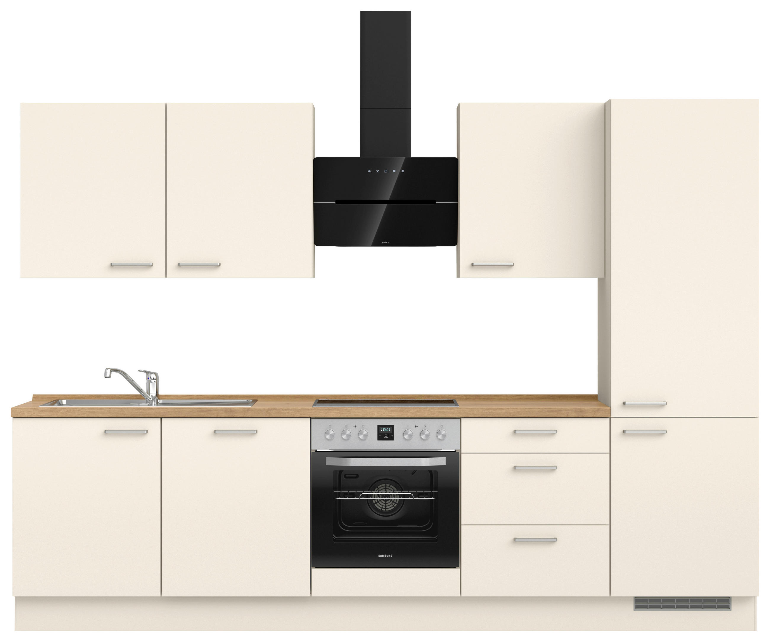 KÜCHENBLOCK 300 cm   in Eichefarben, Magnolie  - Edelstahlfarben/Eichefarben, MODERN, Holzwerkstoff/Metall (300cm) - Nobilia
