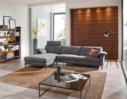 ECKSOFA Grau Webstoff  - Schwarz/Grau, Design, Textil/Metall (176/296cm) - Chilliano