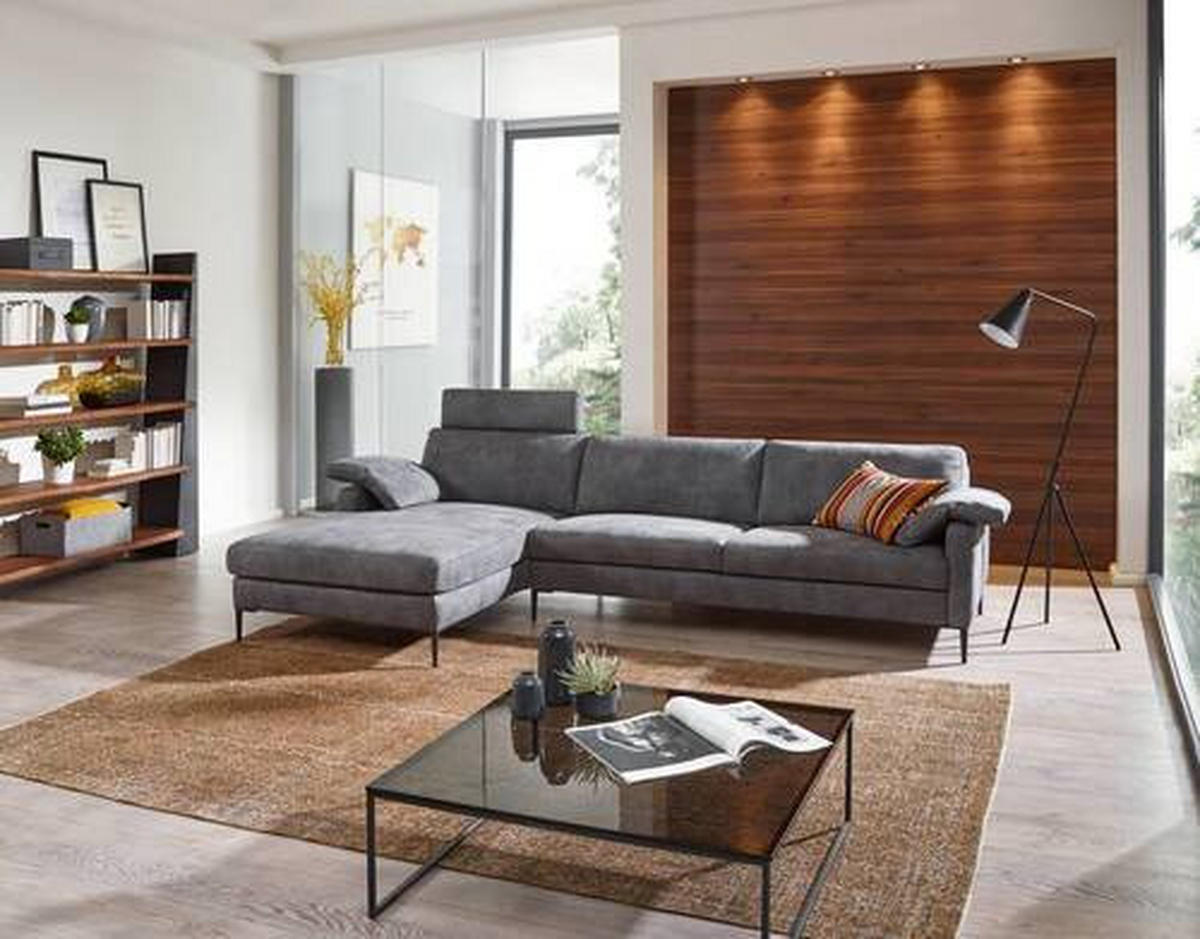 ECKSOFA in Webstoff Grau  - Schwarz/Grau, Design, Textil/Metall (176/296cm) - Chilliano